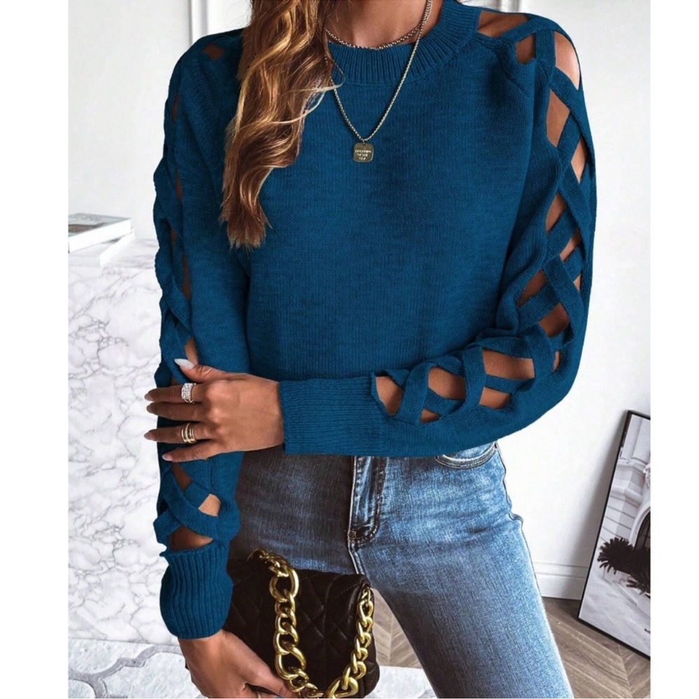 Cozy Criss Cross Long Sleeve Loose Fit Sweater Top XS S M L XL